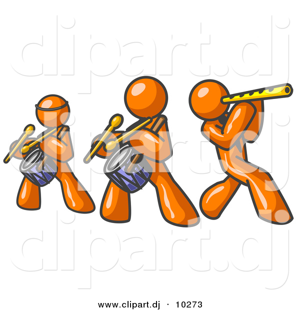 Vector Clipart of 3 Orange Men Playing Flutes and Drums