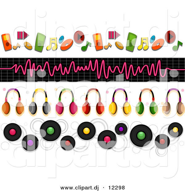 Vector Clipart of 4 Unique Music and Headphone Borders - Digital Collage