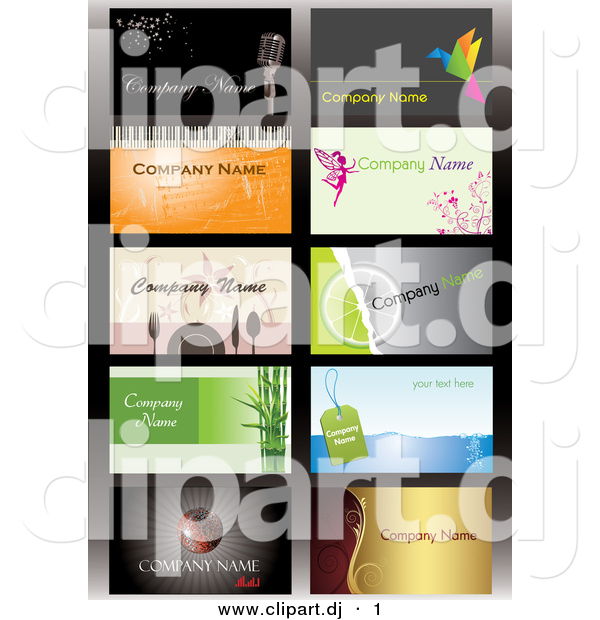 Vector Clipart of a 10 Business Card Templates with Sample Text - Digital Collage