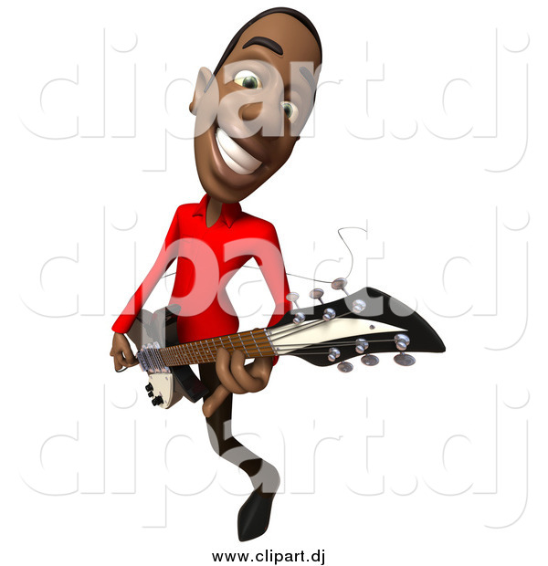 Vector Clipart of a 3d Black Man Playing an Electric Guitar
