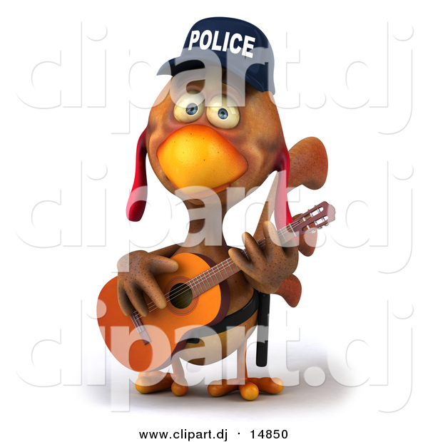 Vector Clipart of a 3d Brown Police Chicken Guitarist
