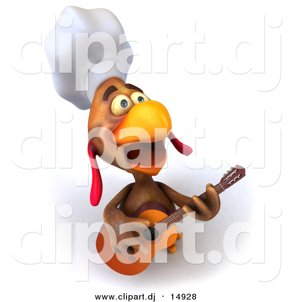 Vector Clipart of a 3d Brown Rooster Chef Guitarist