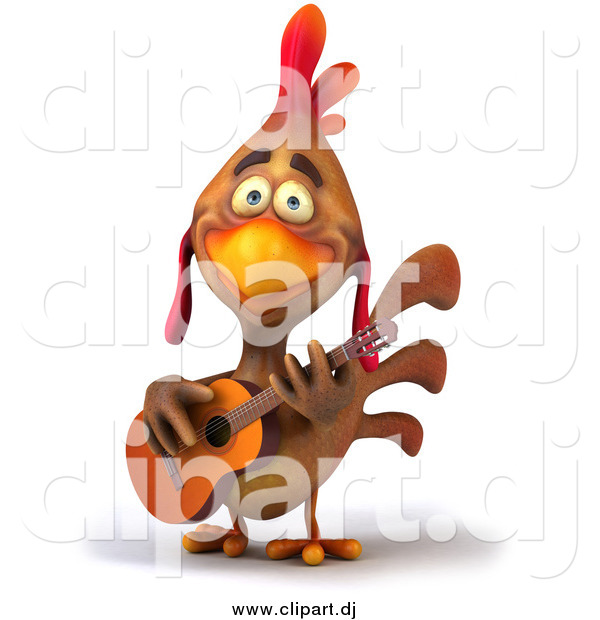 Vector Clipart of a 3d Brown Rooster Playing a Guitar