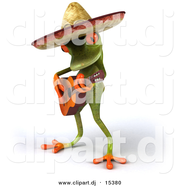 Vector Clipart of a 3d Busker Mexican Guitarist Frog