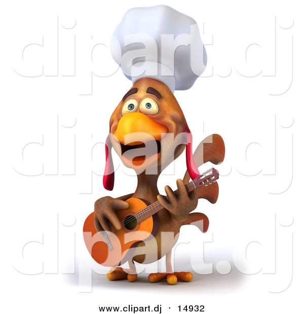 Vector Clipart of a 3d Cartoon Rooster Chef Posing with a Guitar