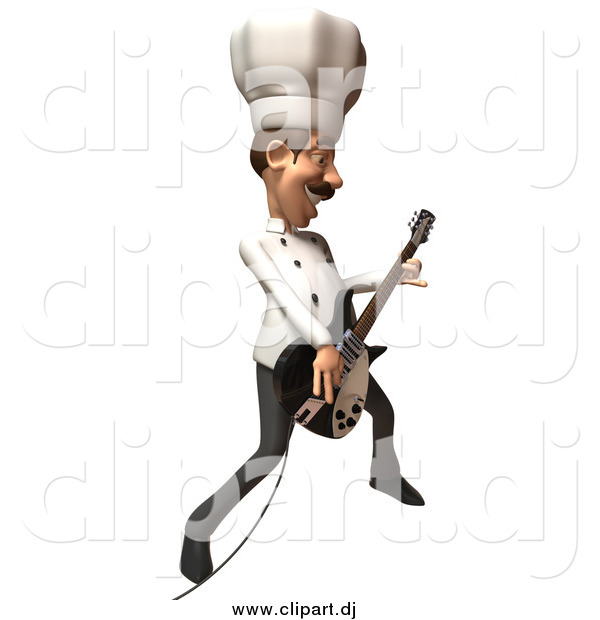 Vector Clipart of a 3d Chef Playing an Electric Guitar