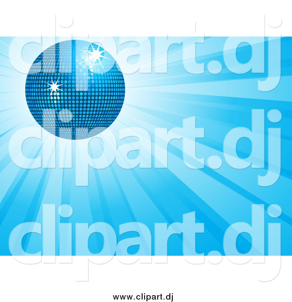 Vector Clipart of a 3d Disco Ball over a Burst of Blue Light Rays