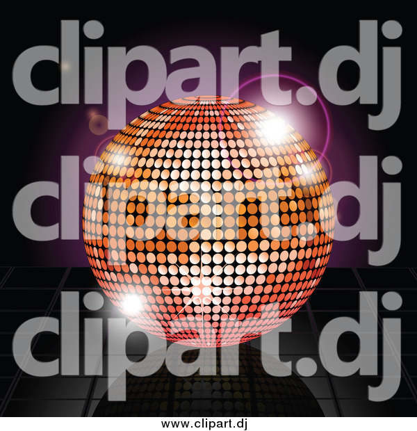 Vector Clipart of a 3d Disco Ball over Reflective Tiles and Purple Flares
