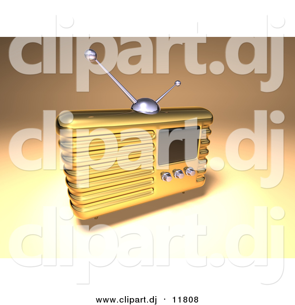 Vector Clipart of a 3d Gold Retro Metal Radio