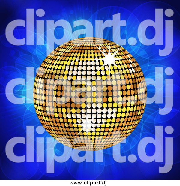 Vector Clipart of a 3d Golden Disco Music Ball on Blue Flares