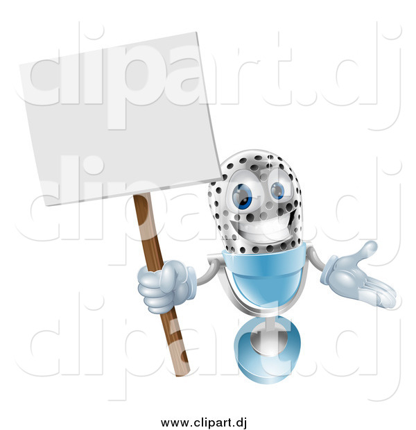 Vector Clipart of a 3d Happy Microphone Holding a Sign