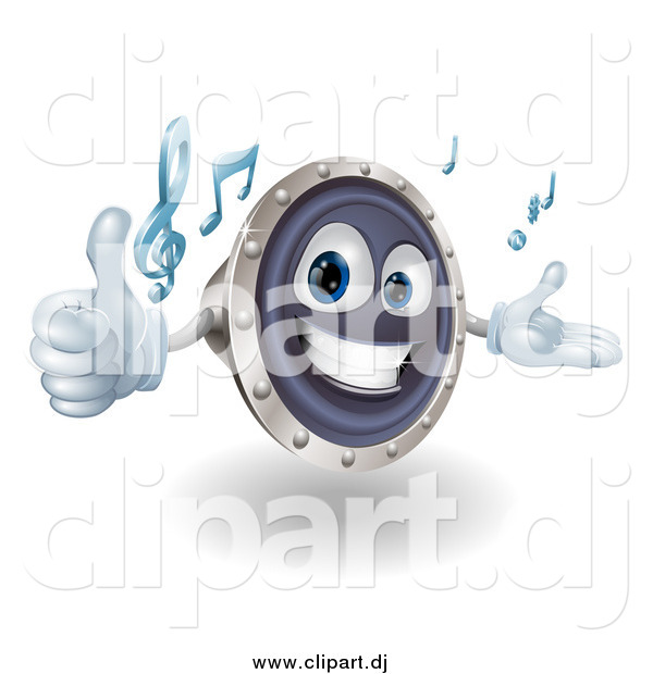 Vector Clipart of a 3d Happy Speaker Character Holding a Thumb up and Playing Tunes