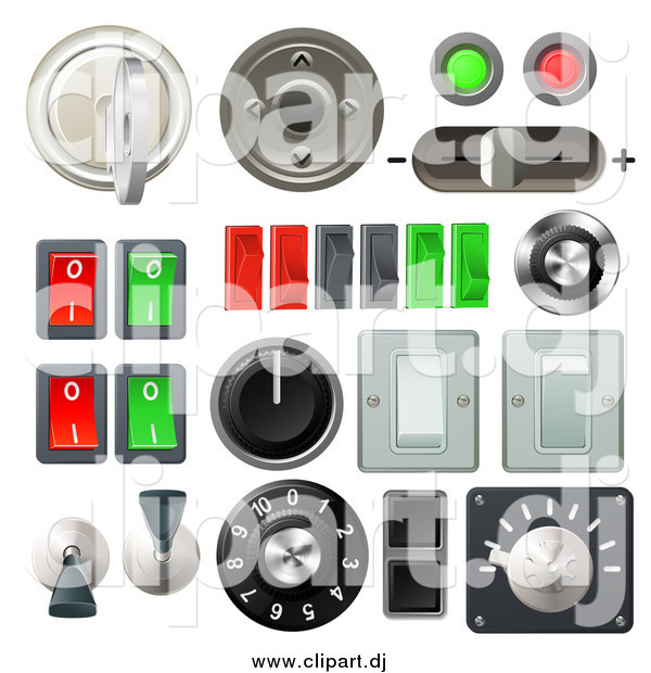 Vector Clipart of a 3d Knobs, Switches and Dials with Buttons and Keys