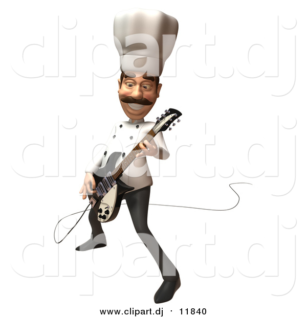 Vector Clipart of a 3d Male Chef Playing an Electric Guitar