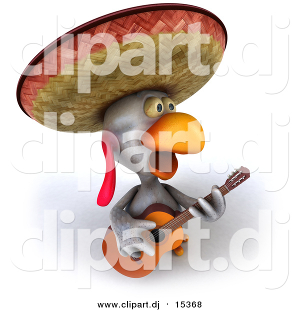 Vector Clipart of a 3d Mexican Chicken Playing a Guitar and Singing