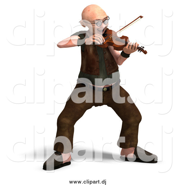 Vector Clipart of a 3d Old Senior Man Playing a Violin