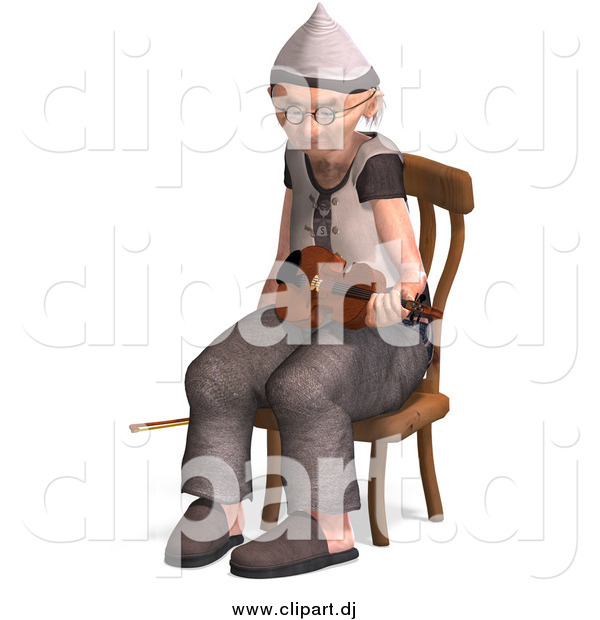 Vector Clipart of a 3d Old Senior Man Sitting with a Violin