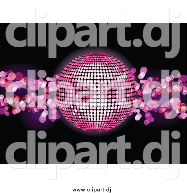 Vector Clipart of a 3d Pink Disco Ball over a Black Background with Pink Lights