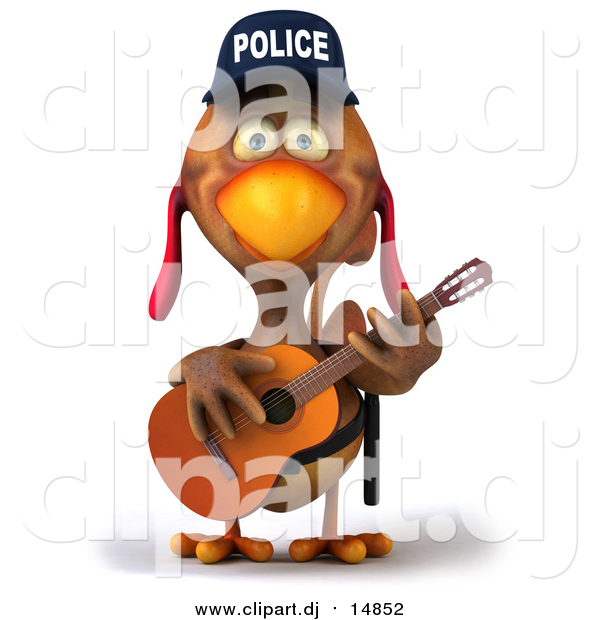 Vector Clipart of a 3d Police Chicken Guitarist