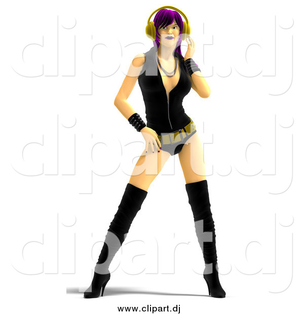 Vector Clipart of a 3d Purple Haired Rocker Chick Wearing Headphones