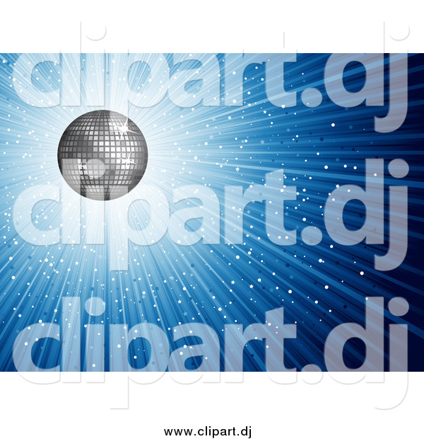 Vector Clipart of a 3d Silver Disco Ball and Blue Burst