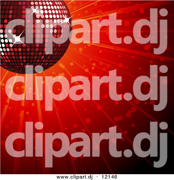 Vector Clipart of a 3d Sparkly Red Disco Ball over a Shining Background