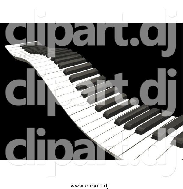 Vector Clipart of a 3d Waving Piano Keyboard with White and Black Keys, over a Black Background