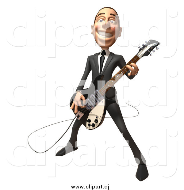 Vector Clipart of a 3d White Business Man Playing an Electric Guitar