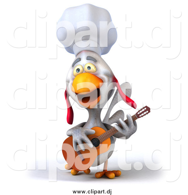Vector Clipart of a 3d White Chef Chicken Playing a Guitar and Singing