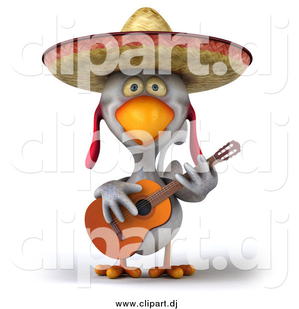 Vector Clipart of a 3d White Mexican Chicken Playing a Guitar