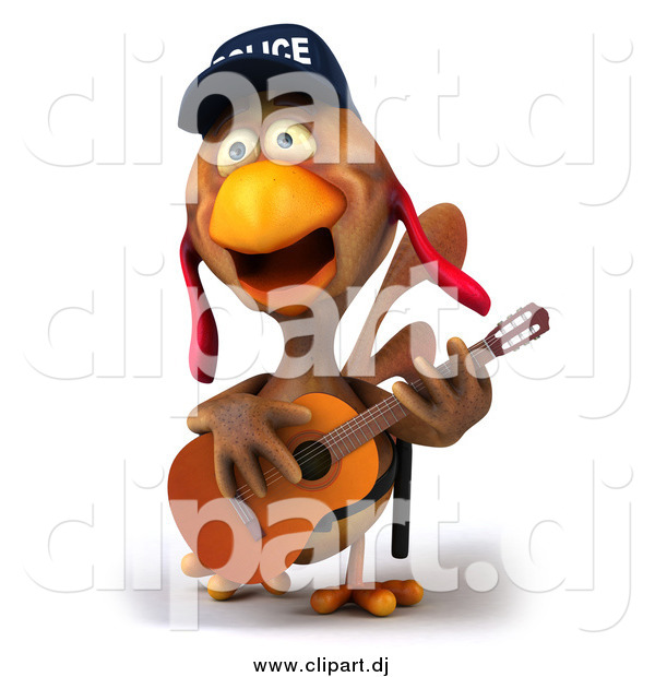 Vector Clipart of a 3d White Police Chicken Guitarist