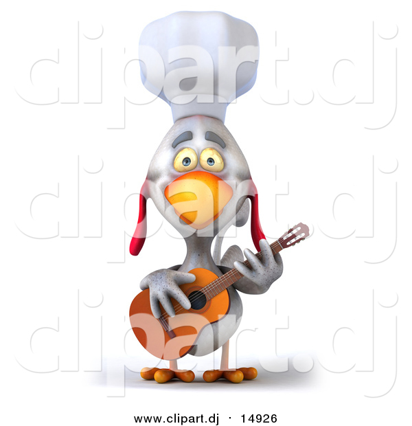 Vector Clipart of a 3d White Rooster Guitarist Chef