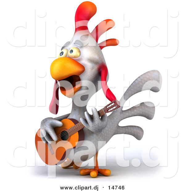 Vector Clipart of a 3d White Rooster Guitarist Singing