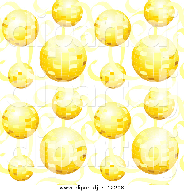 Vector Clipart of a Background of Gold Disco Balls and Ribbons