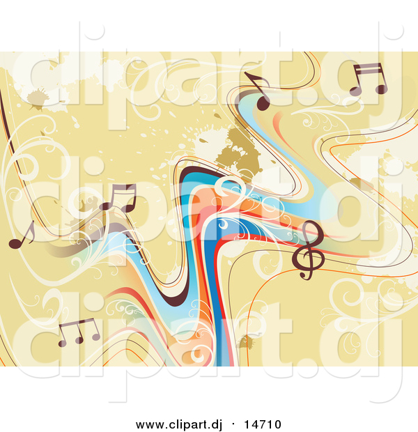 Vector Clipart of a Background of Staff and Music Notes