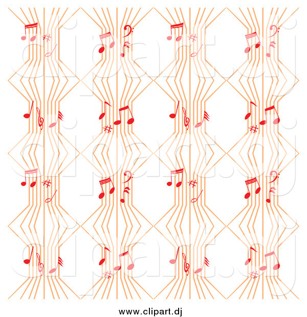 Vector Clipart of a Background Pattern of Orange Music Lines and Notes on White