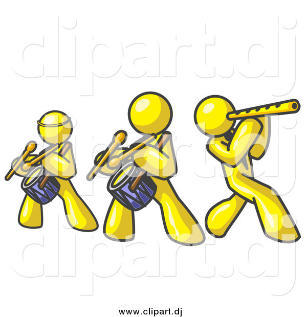 Vector Clipart of a Band of Yellow Men Playing Flutes and Drums at a Music Concert