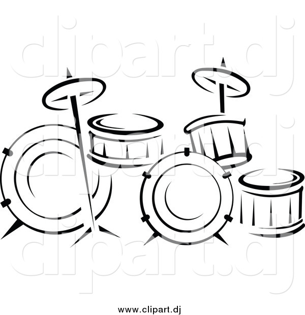 Vector Clipart of a Black and White Drum Set