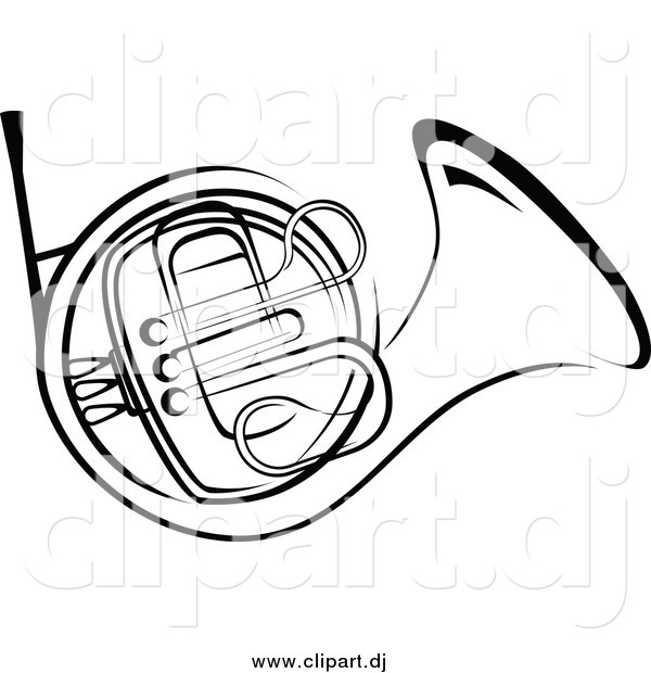 Vector Clipart of a Black and White French Horn