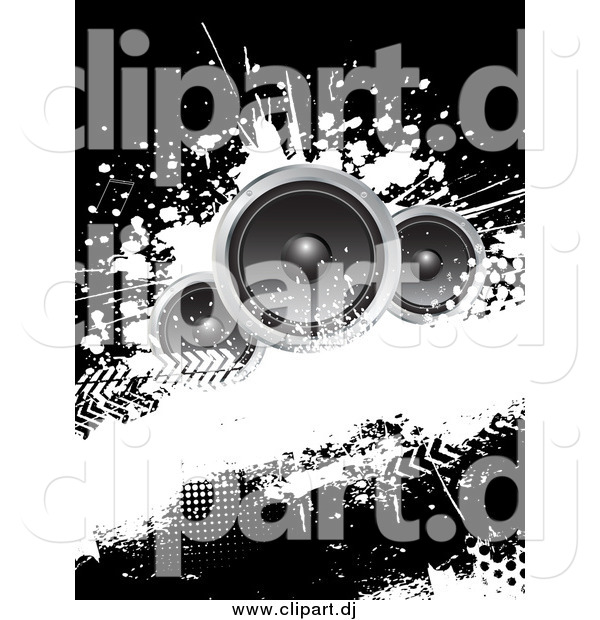 Vector Clipart of a Black and White Grungy Music Background with Three Speakers