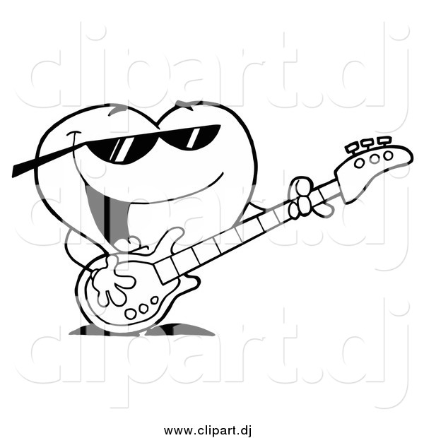 Vector Clipart of a Black and White Heart Guitarist