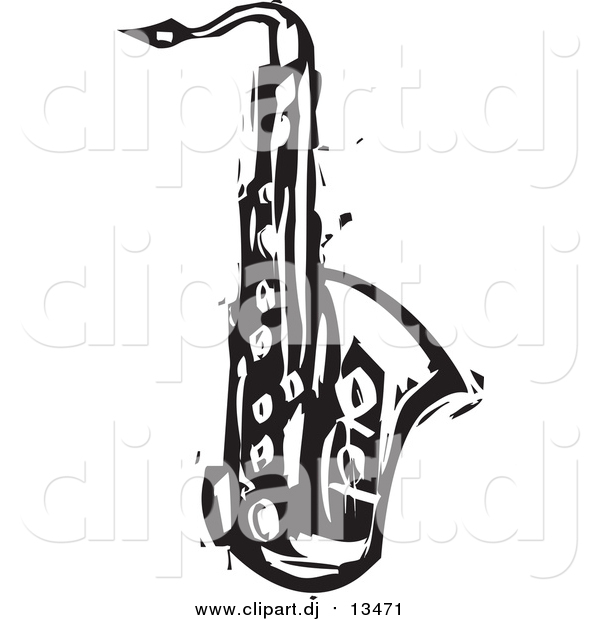 Vector Clipart of a Black and White Saxophone