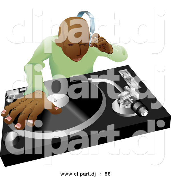 Vector Clipart of a Black DJ Mixing Hip Hop Records