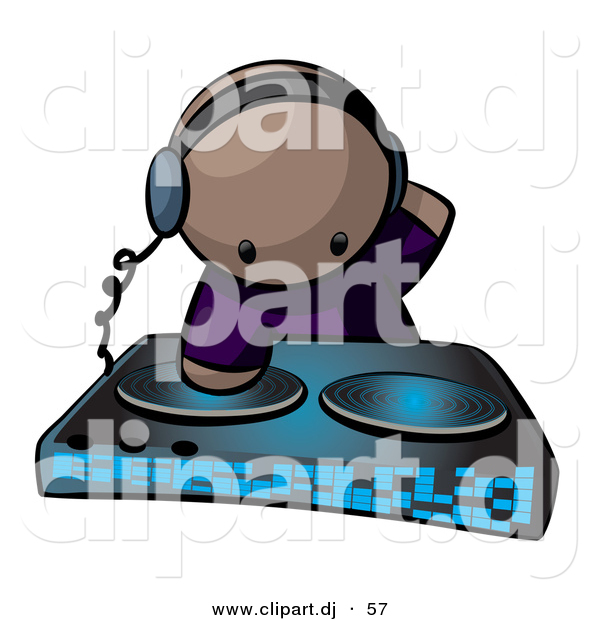 Vector Clipart of a Black Dj Mixing Records at a Dance Party