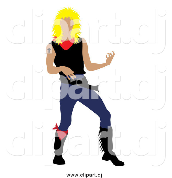Vector Clipart of a Blond Rock Star Man Playing an Air Guitar
