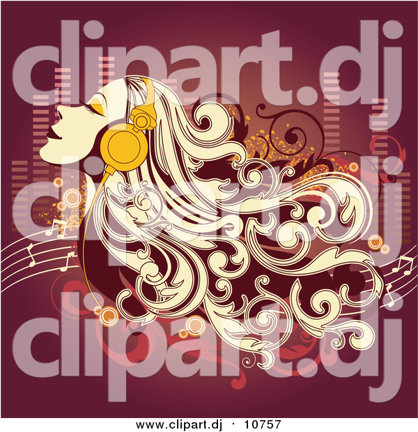 Vector Clipart of a Blond Woman Closing Her Eyes and Listening to Music Through Headphones