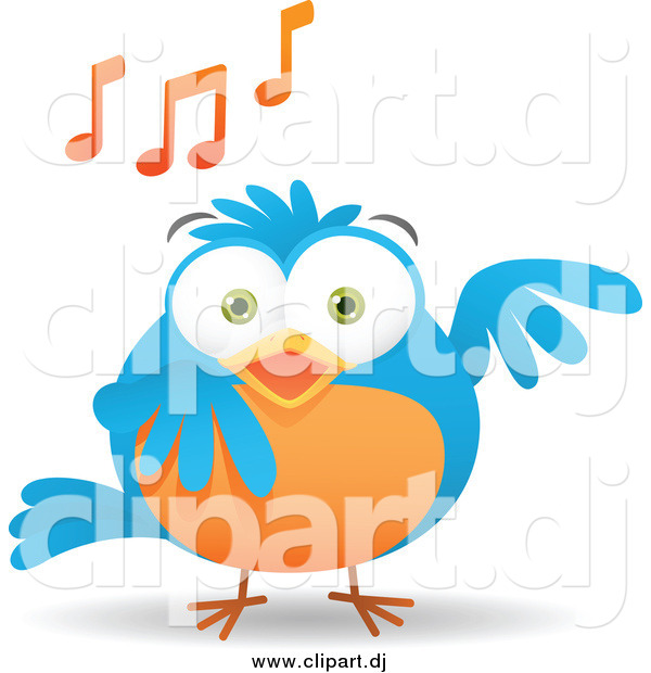 Vector Clipart of a Blue and Orange Bird Singing