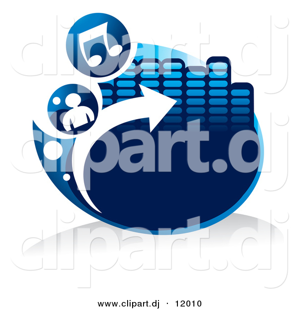 Vector Clipart of a Blue Icon with Music Notes, a Person, Arrow and Equalizer