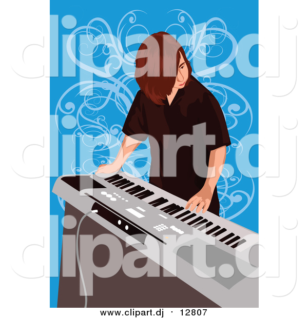 Vector Clipart of a Boy Playing Electronic Keyboard