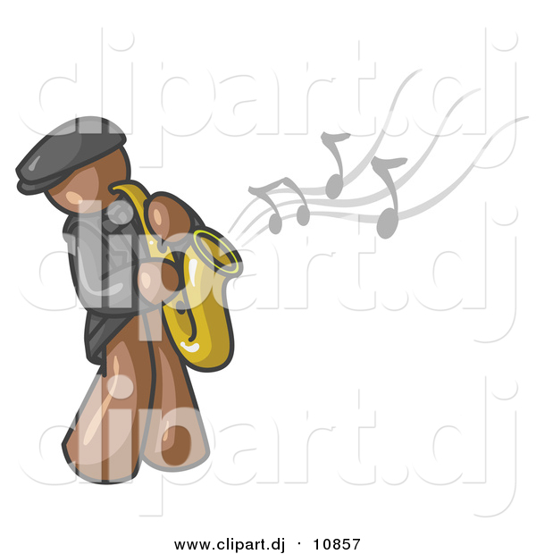 Vector Clipart of a Brown Man Playing Jazz with a Saxophone
